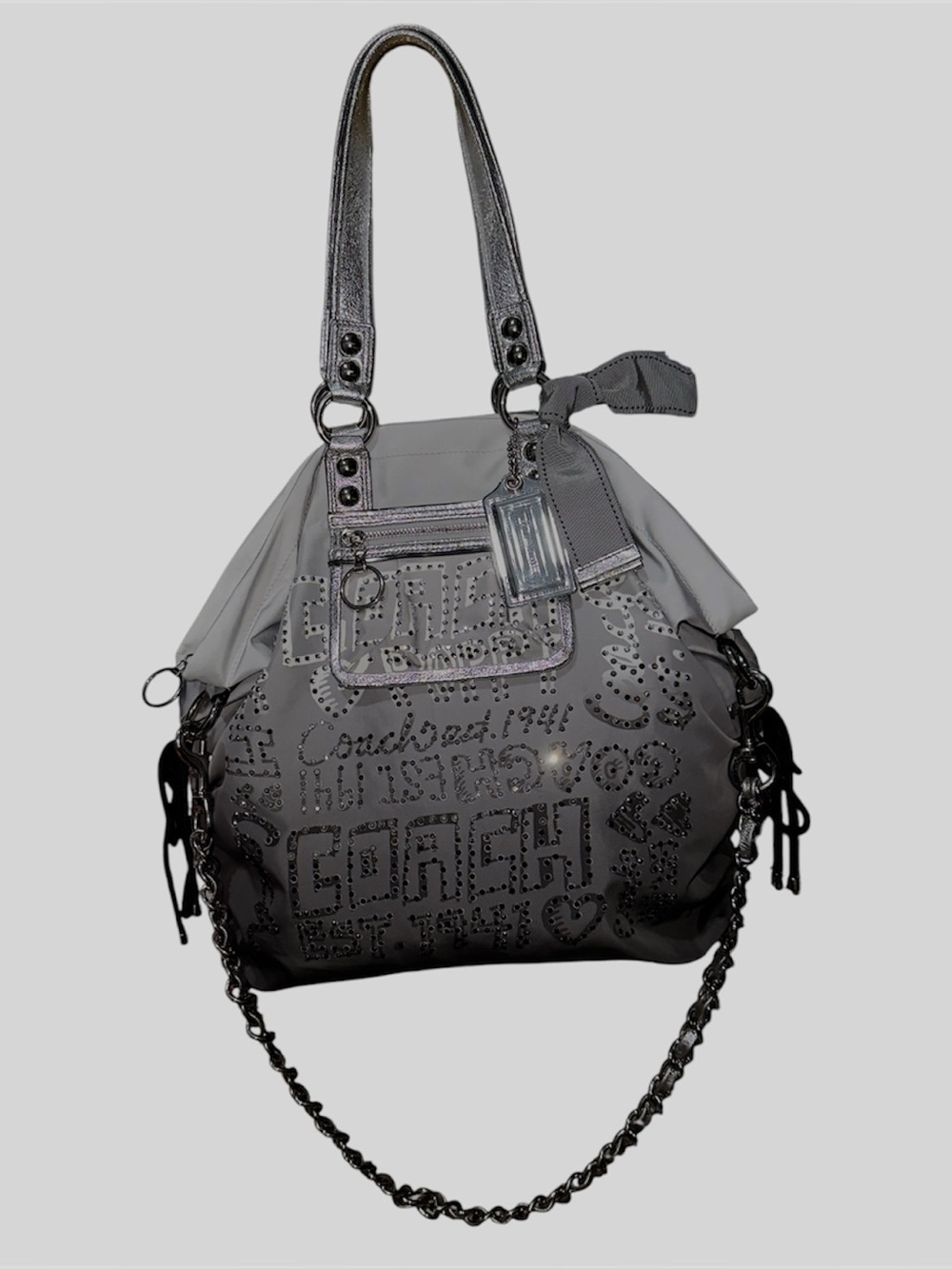 Coach XL tote Graffiti Rhinestone Ombre Glam gray silver 15312